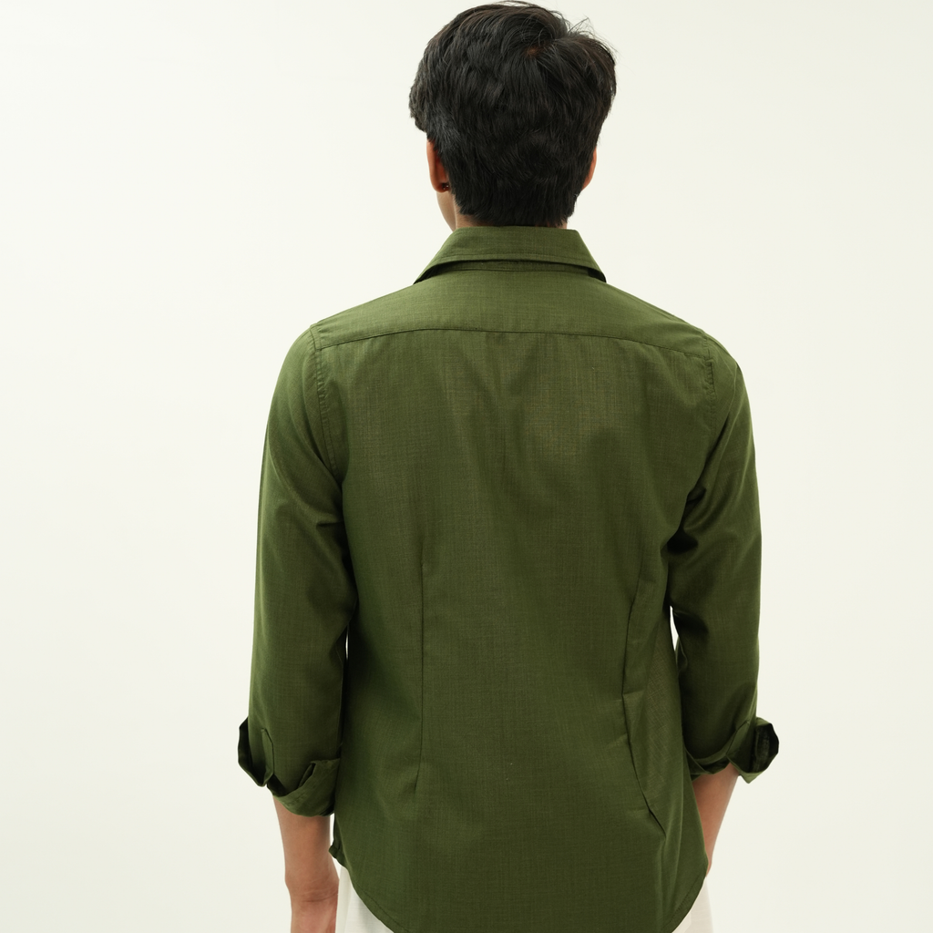 DEEP FOREST CROPPED LINEN SHIRT