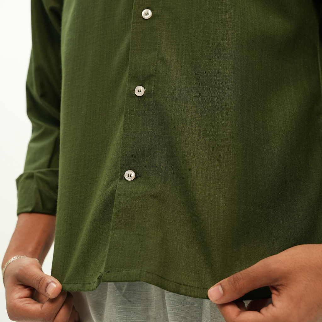 DEEP FOREST CROPPED LINEN SHIRT