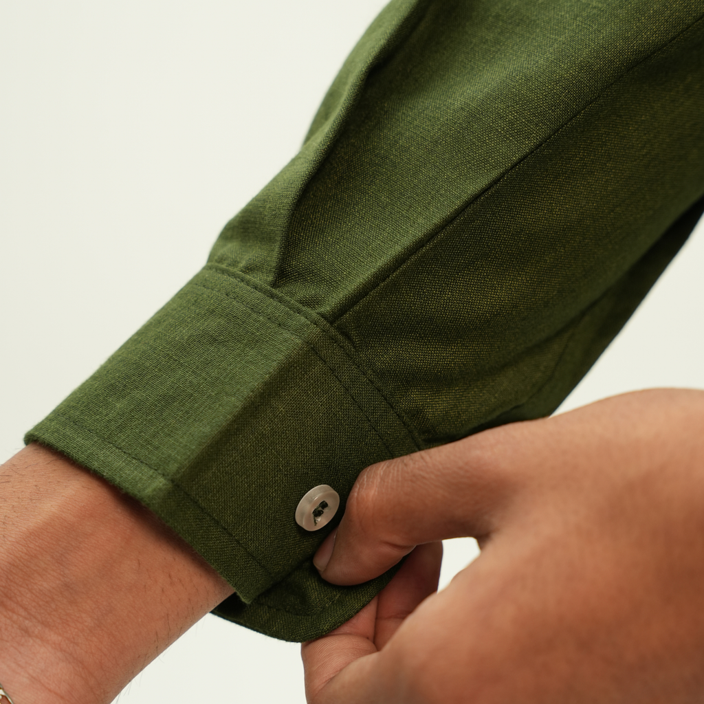 DEEP FOREST CROPPED LINEN SHIRT