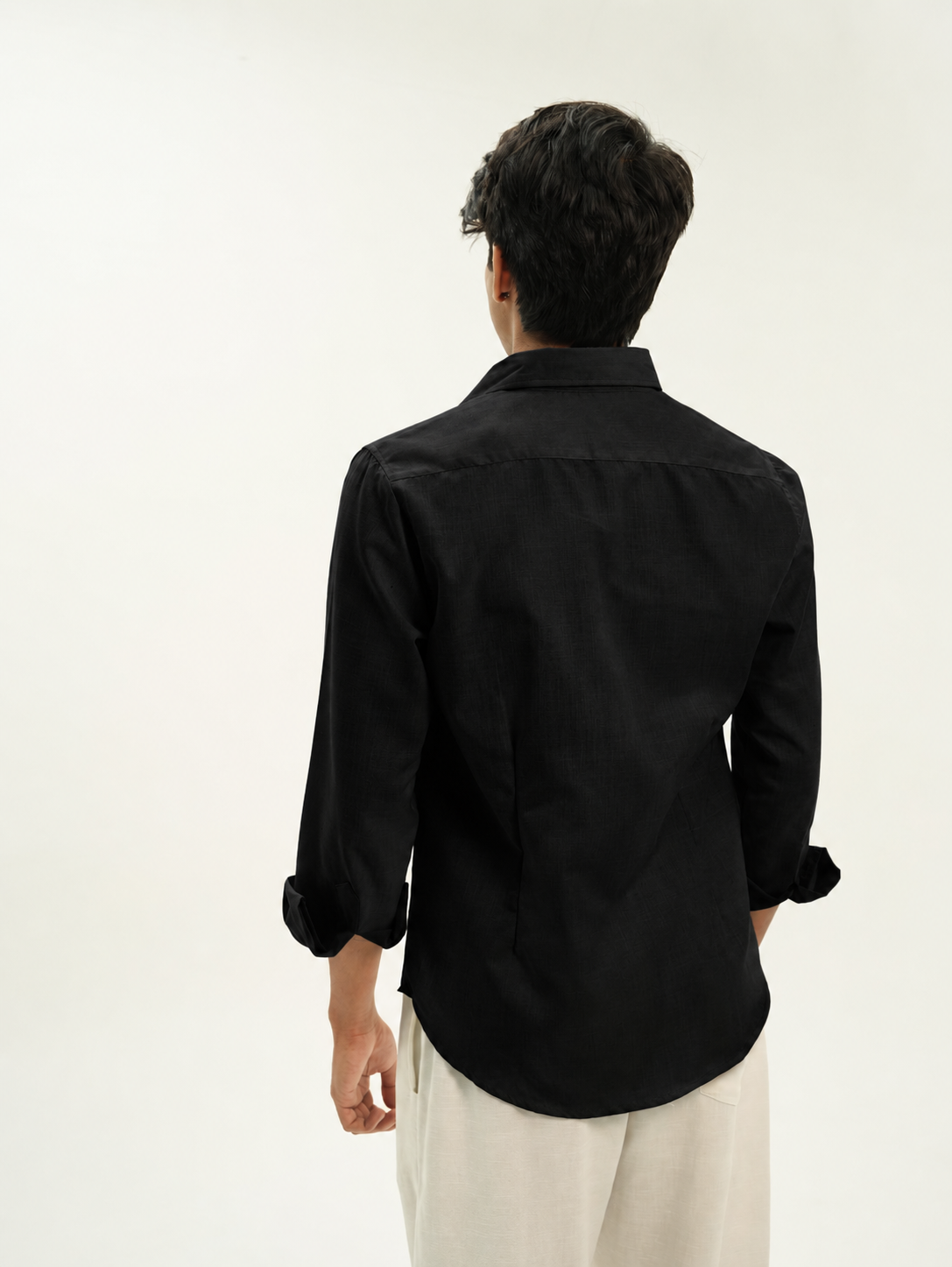ECLIPSE BLACK CROPPED LINEN SHIRT