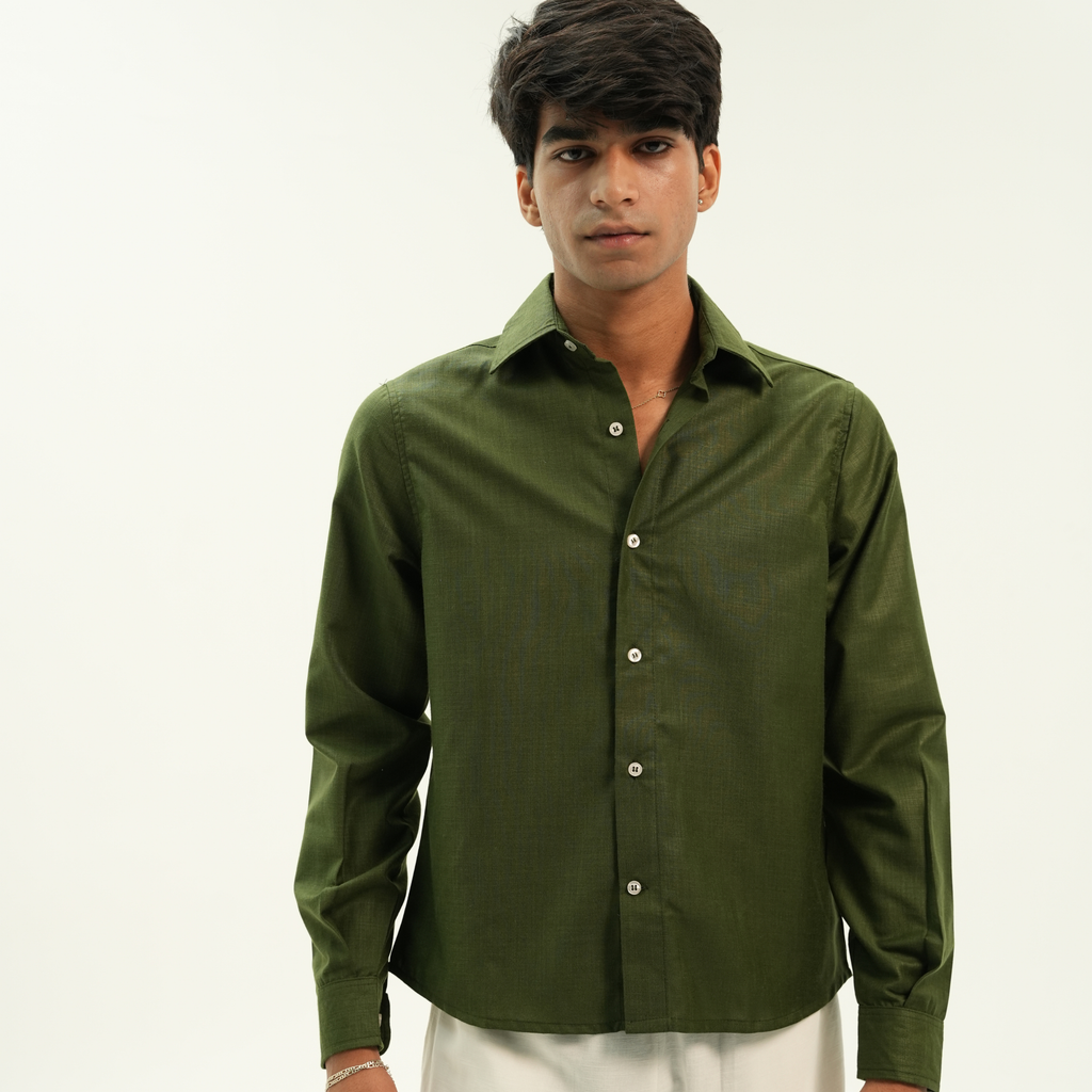 DEEP FOREST CROPPED LINEN SHIRT
