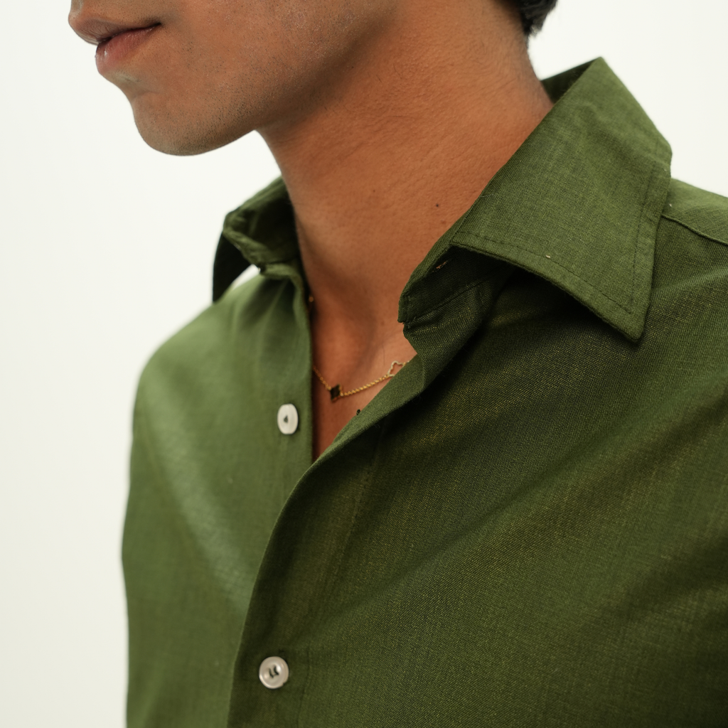 DEEP FOREST CROPPED LINEN SHIRT