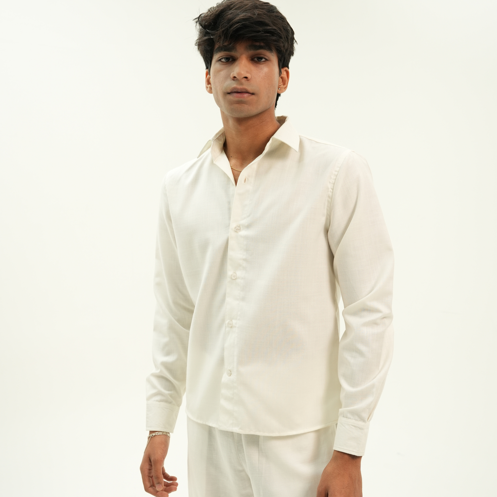 IVORY CROPPED LINEN SHIRT